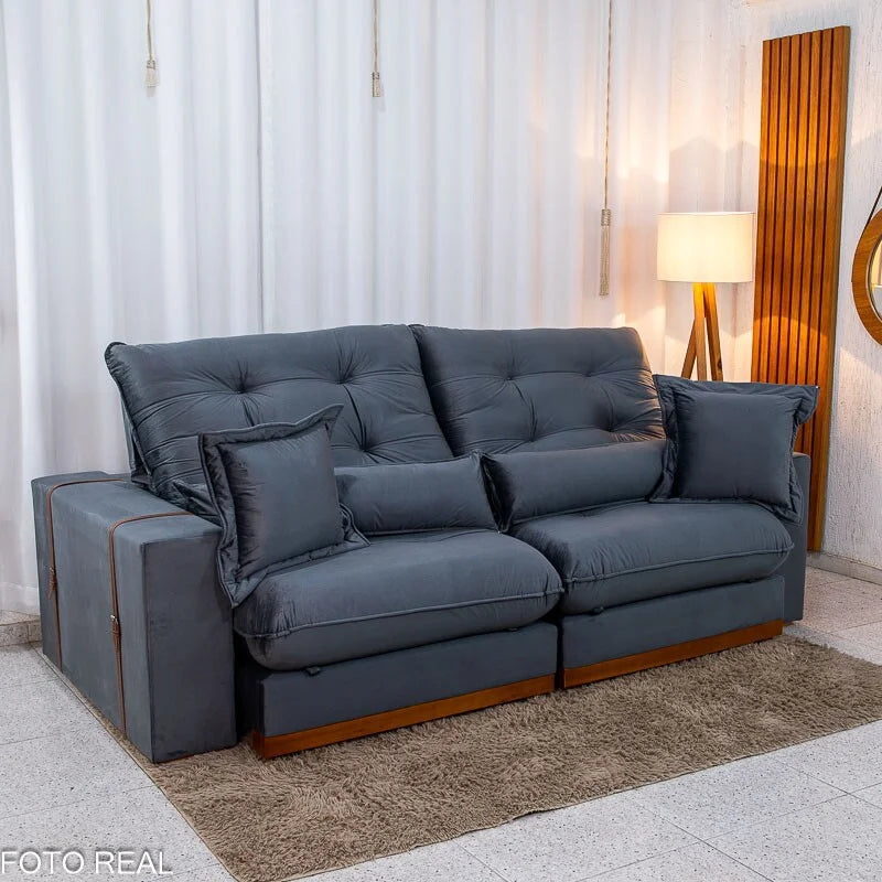 Sofá Retrátil Reclinável Toronto 2.50m Veludo Chumbo 4053 – D33 e Molas Ensacadas