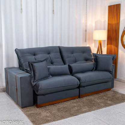 Sofá Retrátil Reclinável Toronto 2.50m Veludo Chumbo 4053 – D33 e Molas Ensacadas
