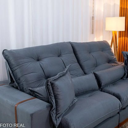 Sofá Retrátil Reclinável Toronto 2.50m Veludo Chumbo 4053 – D33 e Molas Ensacadas