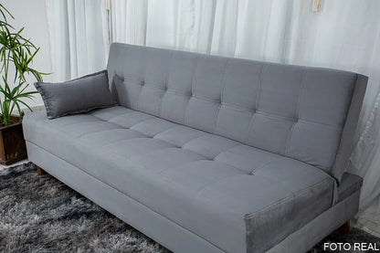 Sofá Cama Arpoador Veludo Cinza Larg. 1.85m