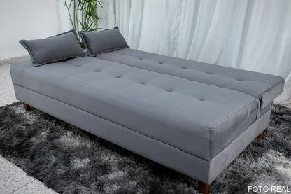 Sofá Cama Arpoador Veludo Cinza Larg. 1.85m