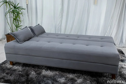 Sofá Cama Arpoador Veludo Cinza Larg. 1.85m