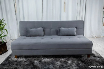 Sofá Cama Arpoador Veludo Cinza Larg. 1.85m