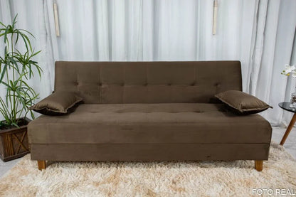 Sofá Cama Arpoador Veludo Marrom Larg. 1.85m