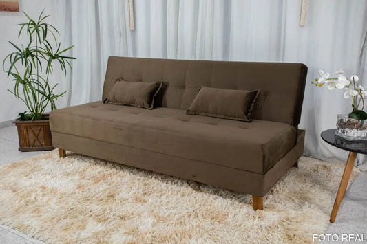 Sofá Cama Arpoador Veludo Marrom Larg. 1.85m
