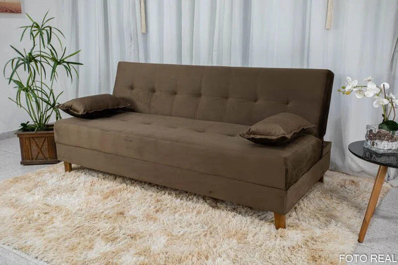 Sofá Cama Arpoador Veludo Marrom Larg. 1.85m