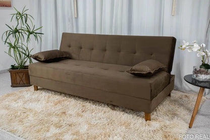 Sofá Cama Arpoador Veludo Marrom Larg. 1.85m