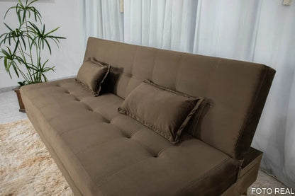 Sofá Cama Arpoador Veludo Marrom Larg. 1.85m