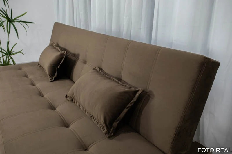 Sofá Cama Arpoador Veludo Marrom Larg. 1.85m
