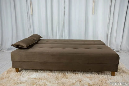 Sofá Cama Arpoador Veludo Marrom Larg. 1.85m