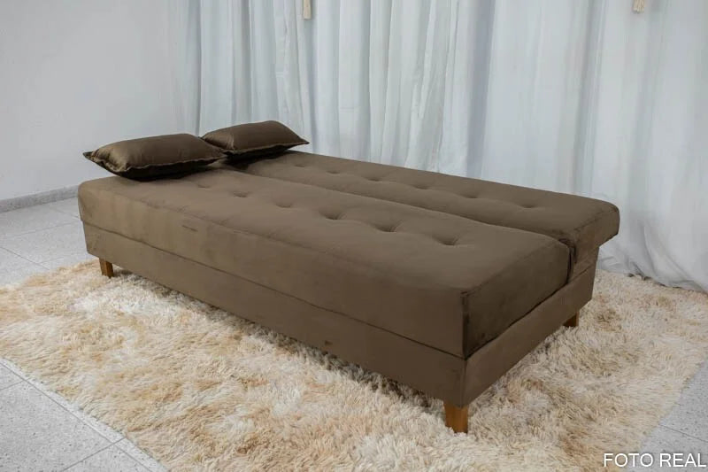 Sofá Cama Arpoador Veludo Marrom Larg. 1.85m
