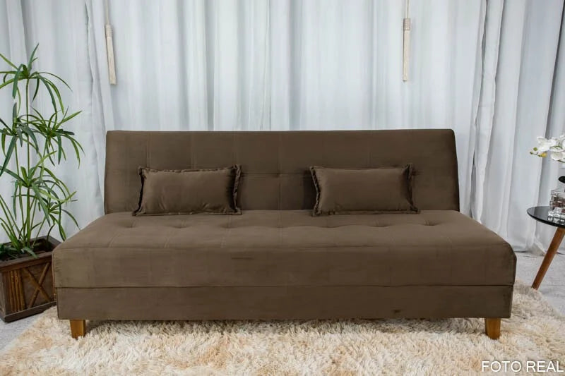 Sofá Cama Arpoador Veludo Marrom Larg. 1.85m