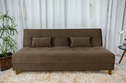 Sofá Cama Arpoador Veludo Marrom Larg. 1.85m