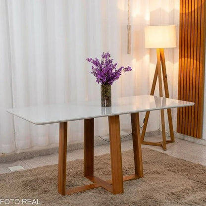 Mesa de Jantar Pedro 160×80 Mel Vidro Off + 6 Cad. Genova Veludo Preto 504 Madeira Art Assento – Entregue Montada