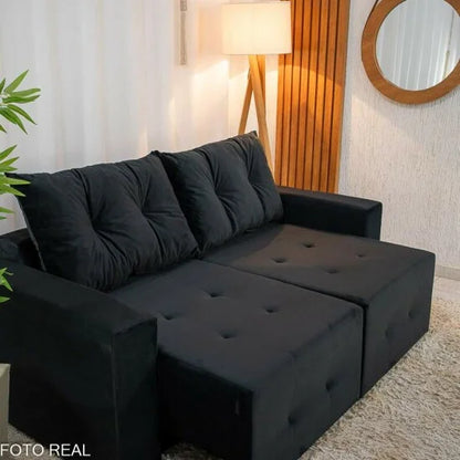 Sofá Retrátil Havaí 1.80m Veludo Preto – Sem Caixa