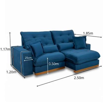 Sofá Retrátil Reclinável Toronto 2.50m Veludo Azul 4061 – D33 e Molas Ensacadas